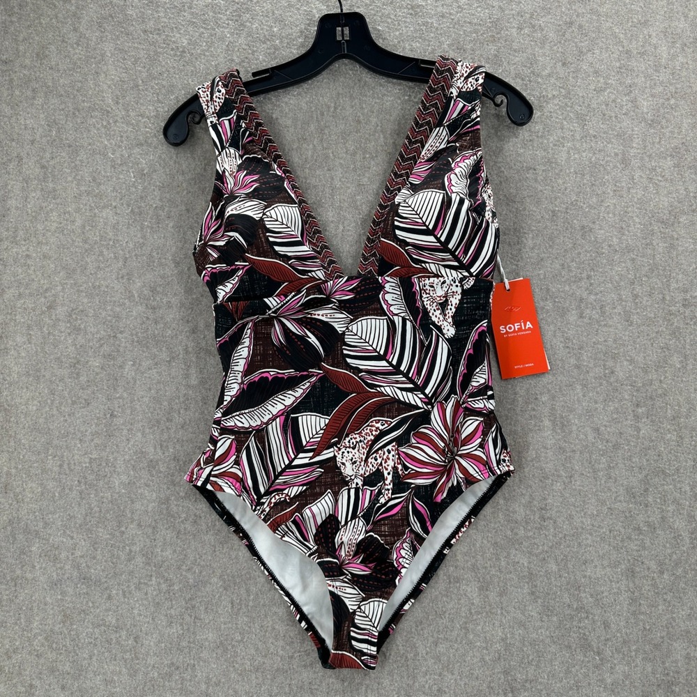 NWT Sofia Vergara One Piece Swimsuit Medium Multicolor Tropical Leopard Print